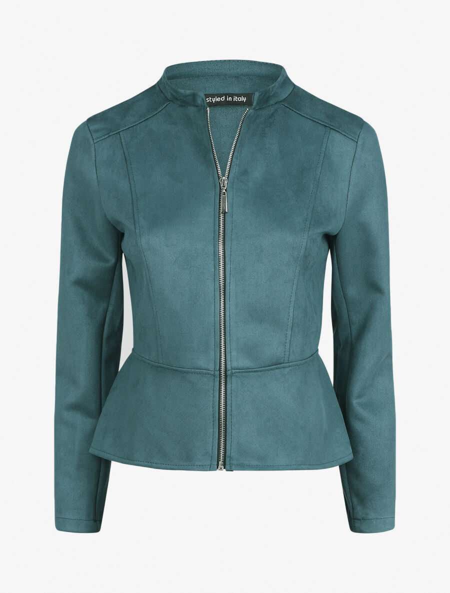 Veste droite zippée en suédine - Bleu canard - 1