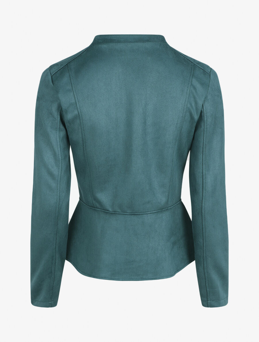 Veste droite zippée en suédine - Bleu canard - 2