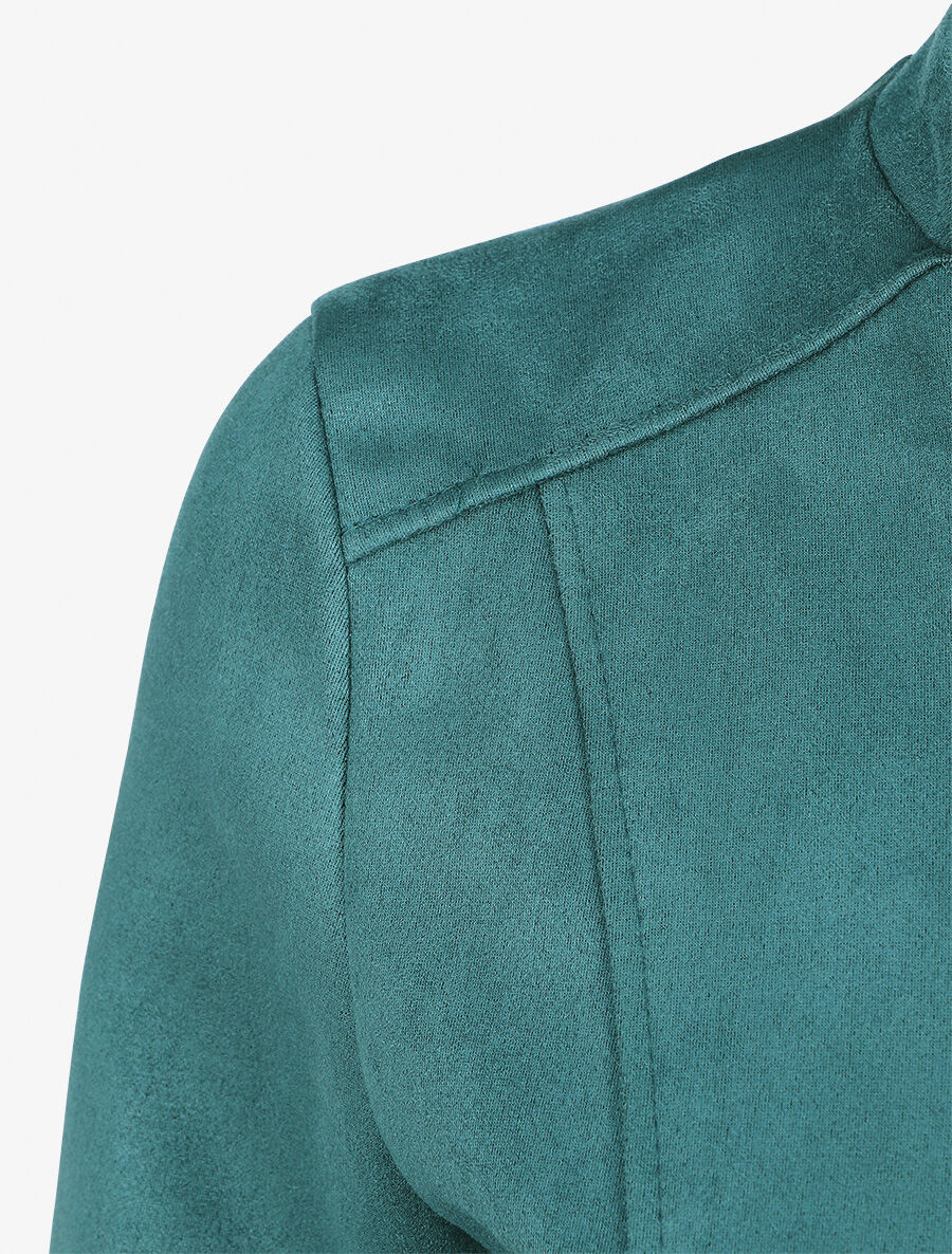 Veste droite zippée en suédine - Bleu canard - 3