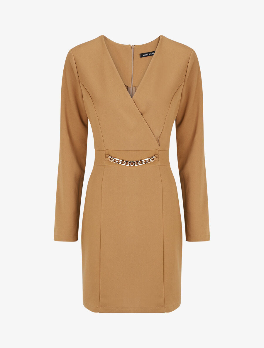 Robe courte ajustée à chaîne - Camel - 1