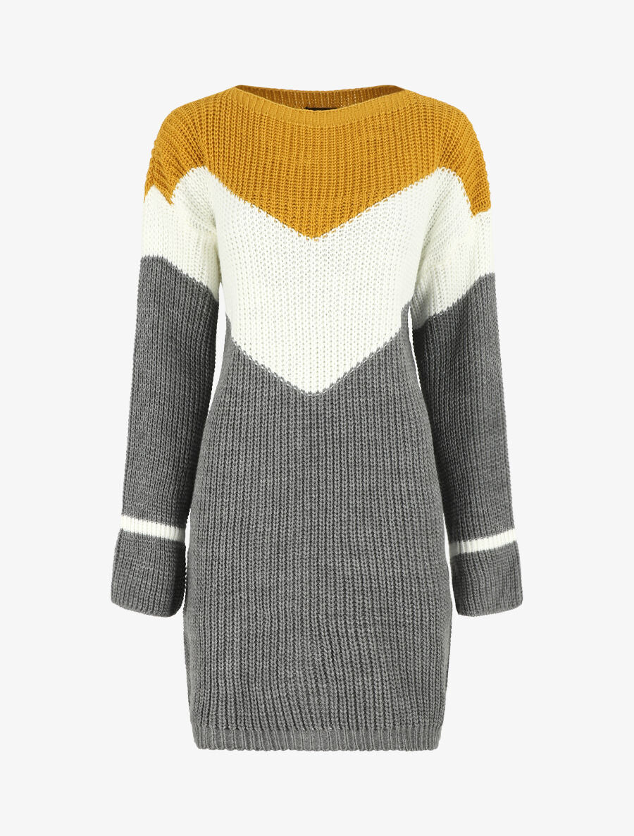 Robe pull ample morif V - Moutarde - 4