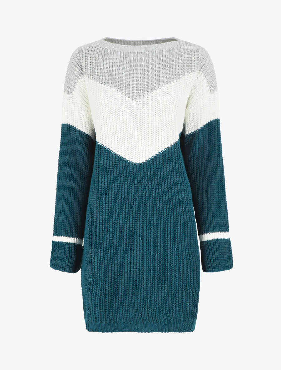 Robe pull ample morif V - Bleu canard - 6