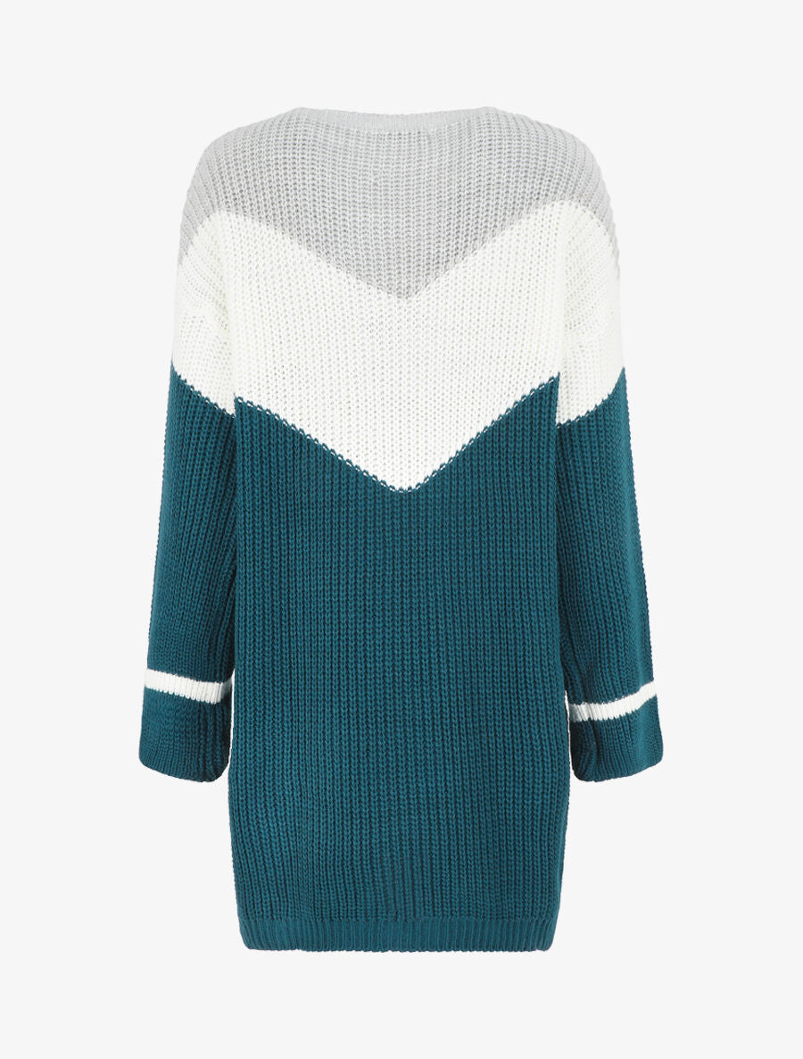 Robe pull ample morif V - Bleu canard - 2