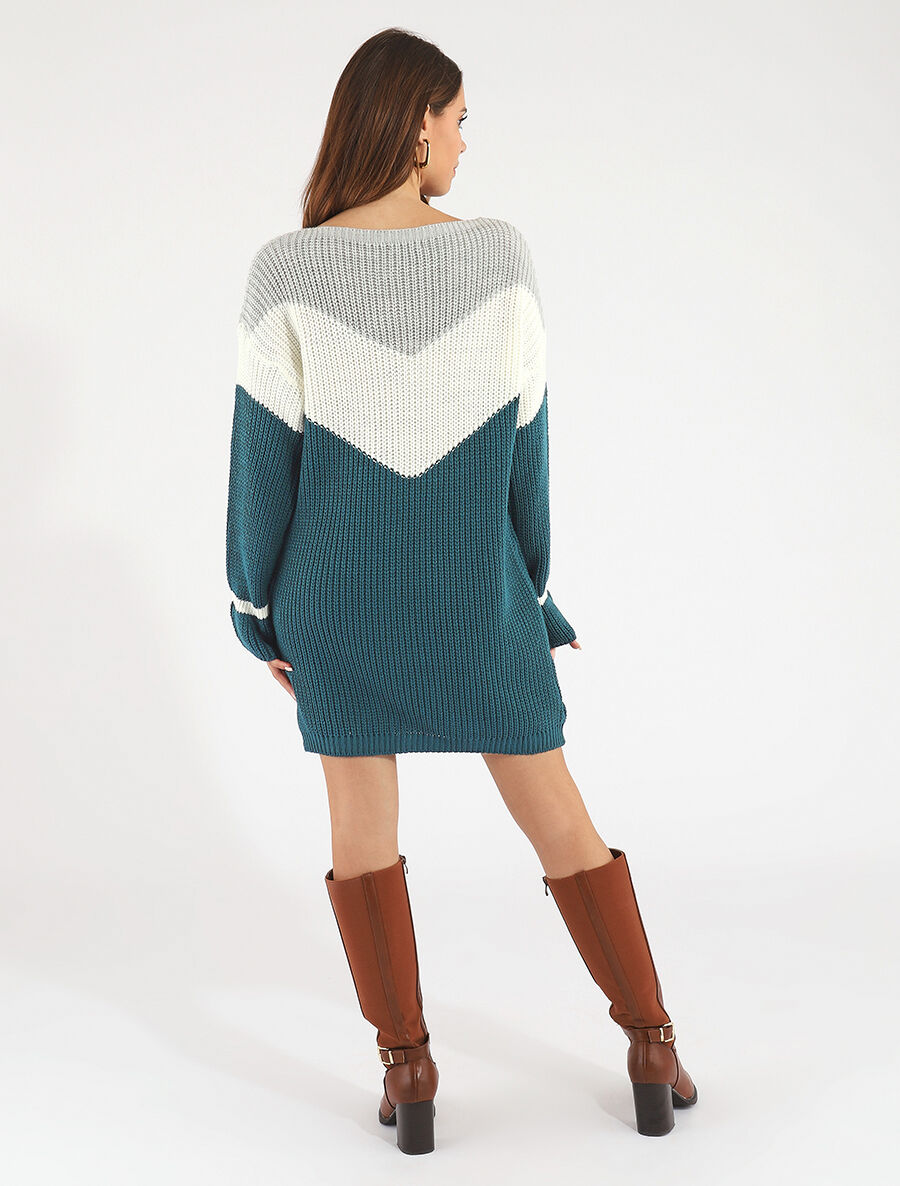 Robe pull ample morif V - Bleu canard - 5