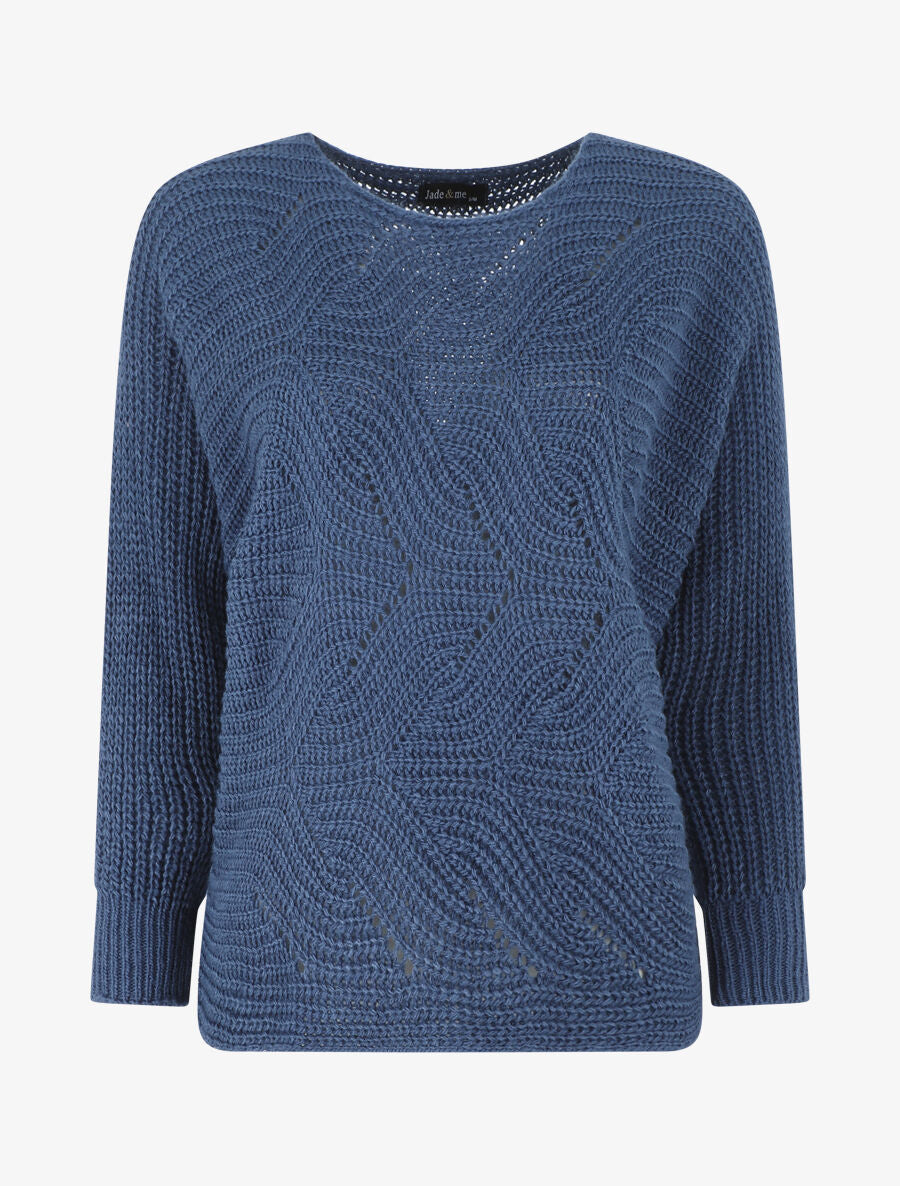 Pull ample uni maille fantaisie - Bleu - 4