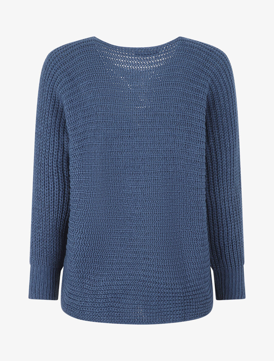 Pull ample uni maille fantaisie - Bleu - 2
