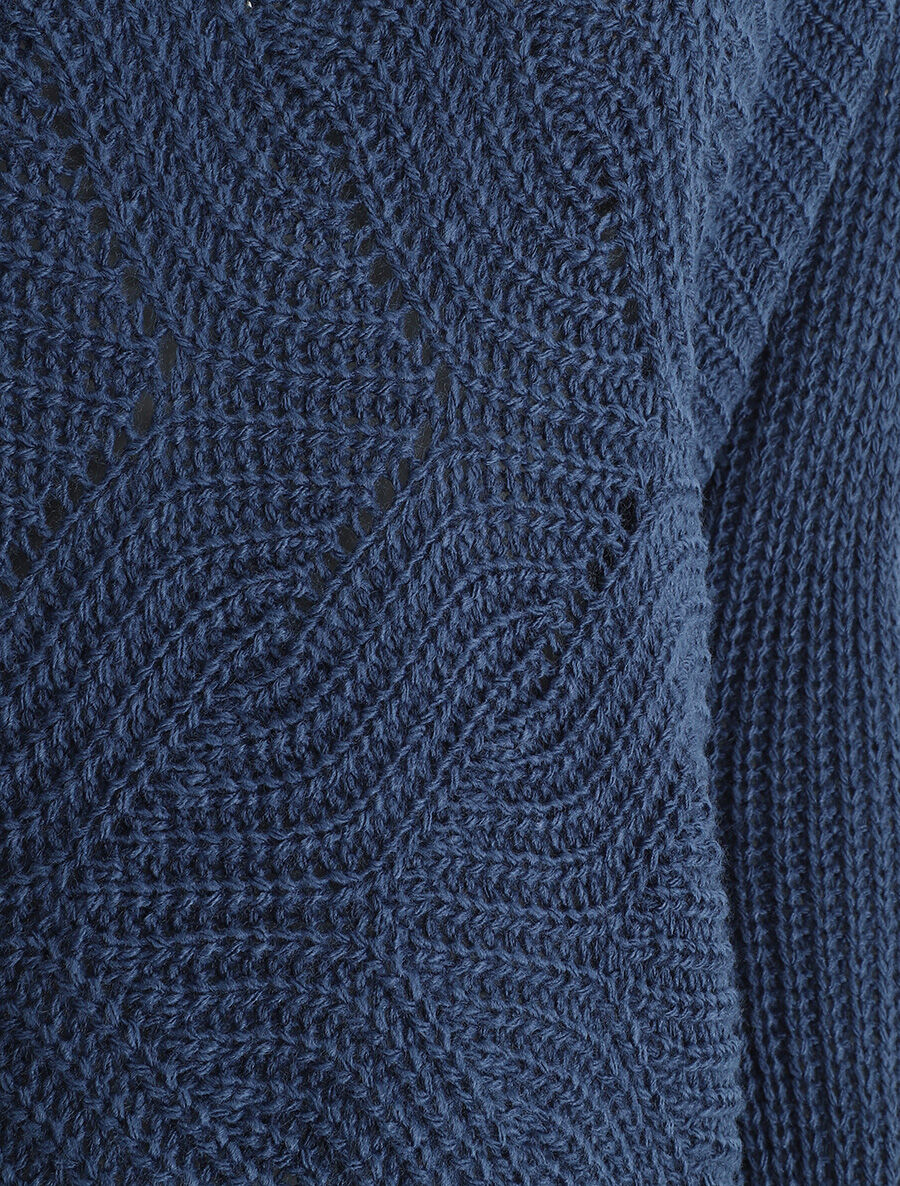 Pull ample uni maille fantaisie - Bleu - 3