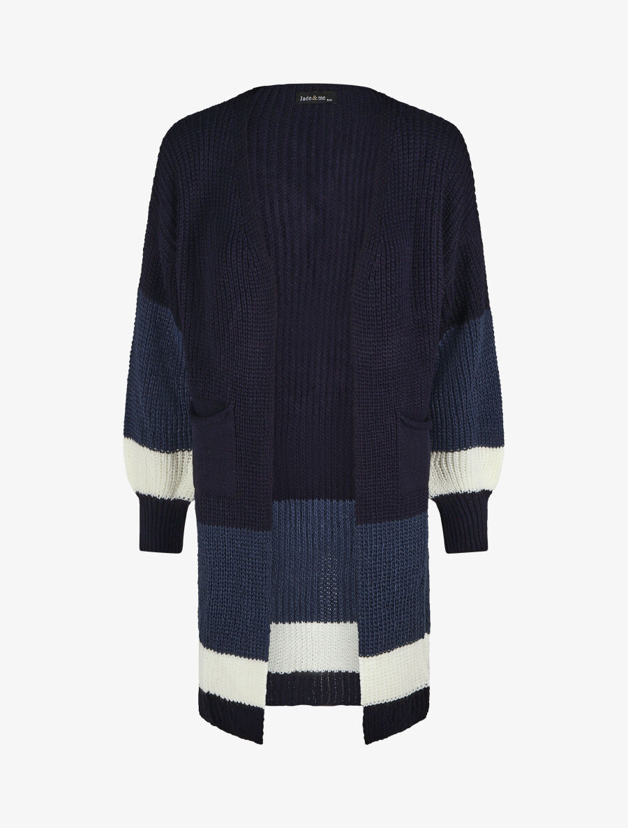 Gilet long rayé manches longues - Marine - 4