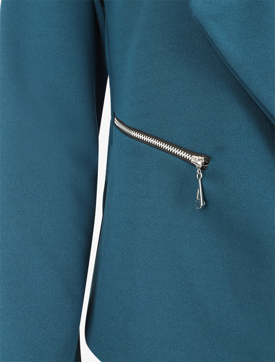 Blazer uni à poches zippées - Bleu canard - 3