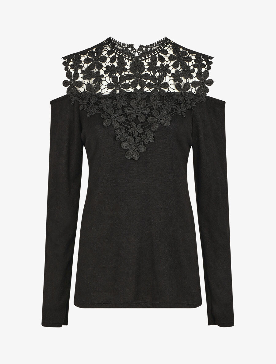Pull droit à épaules dénudées et crochet - Noir - 1