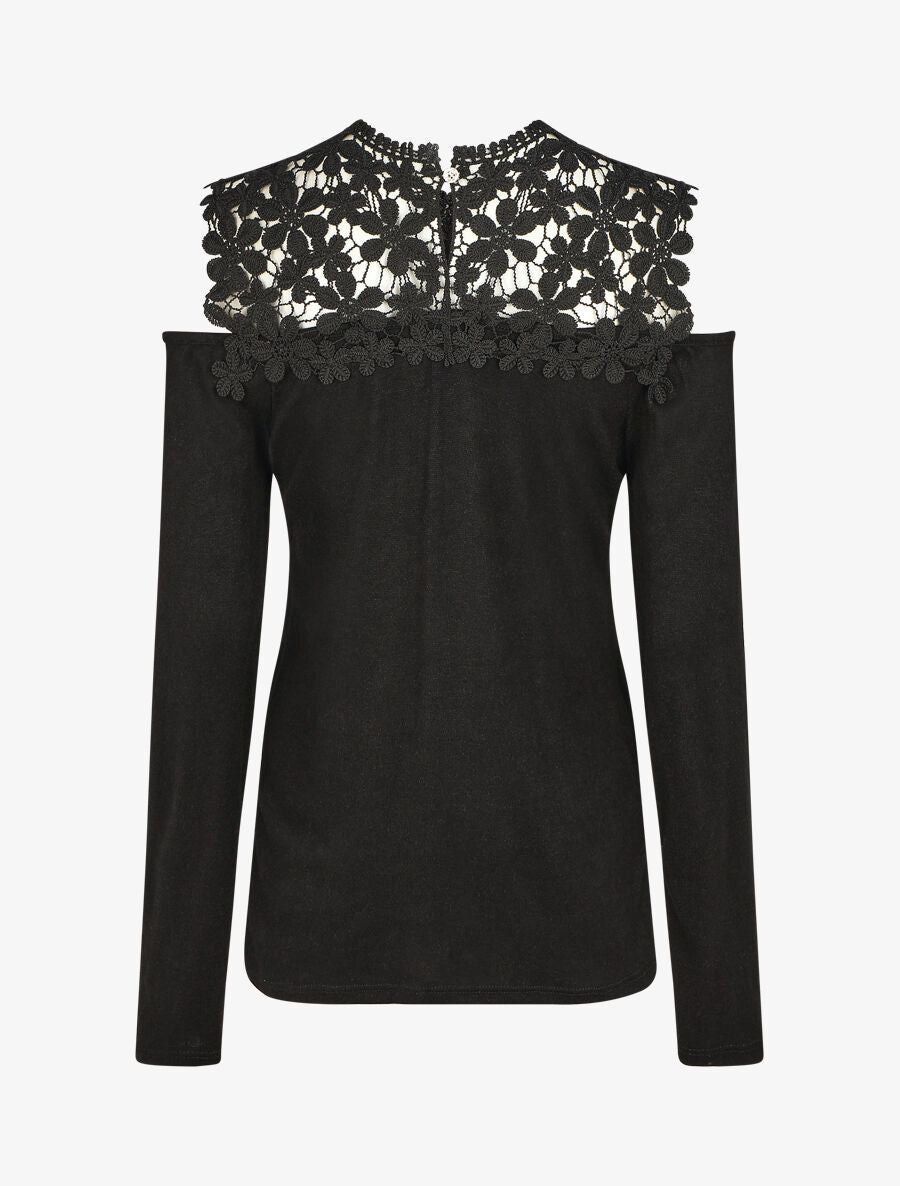 Pull droit à épaules dénudées et crochet - Noir - 2