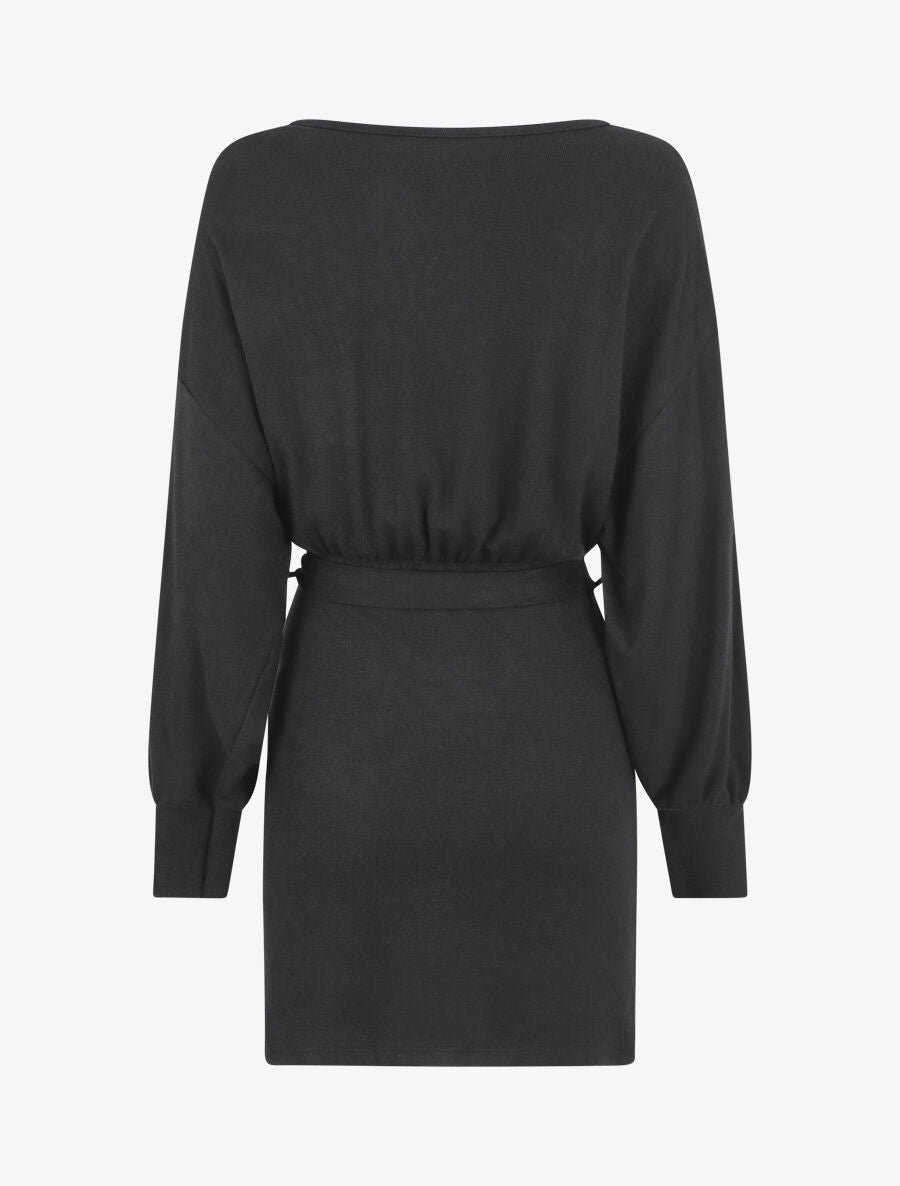 Robe courte unie manches longues - Noir - 2
