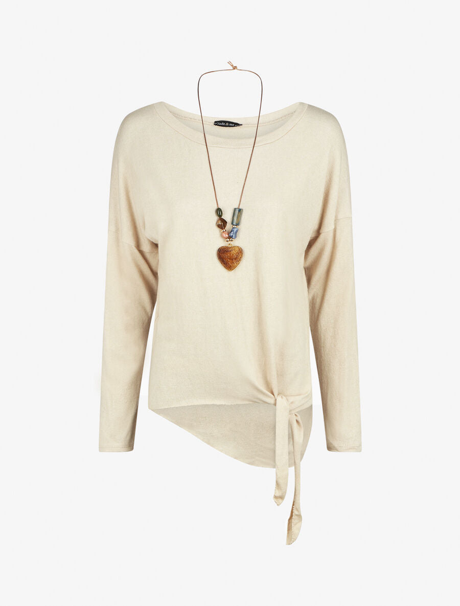 Pull fin uni à nouer - Beige - 1