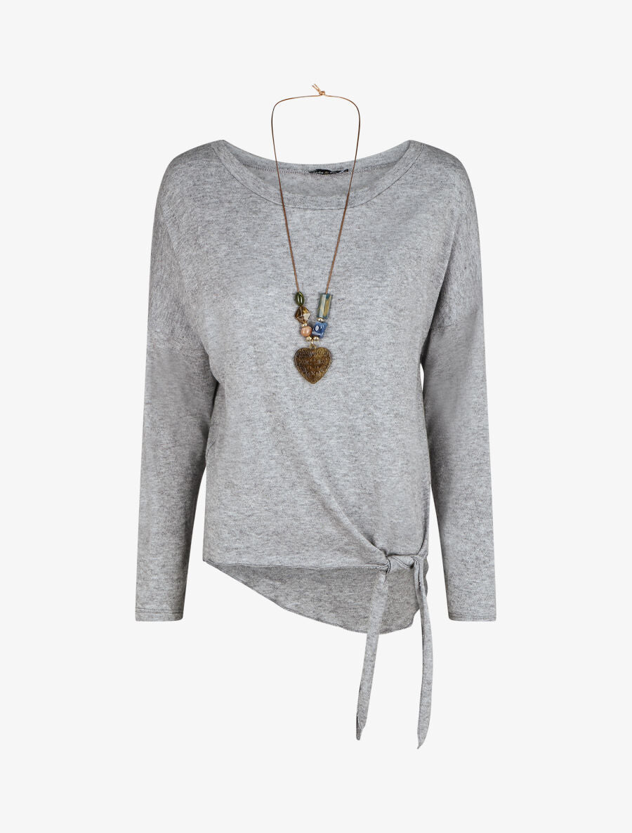 Pull fin uni à nouer - Gris clair - 4