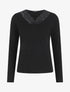 Pull droit col V en dentelle - Noir - 1