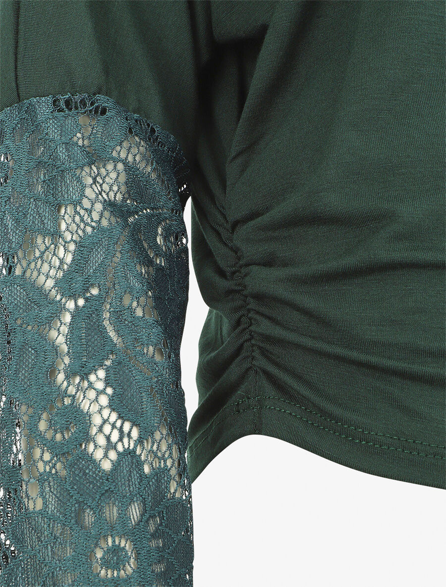 Top ample manches longues en dentelle - Vert foncé - 3