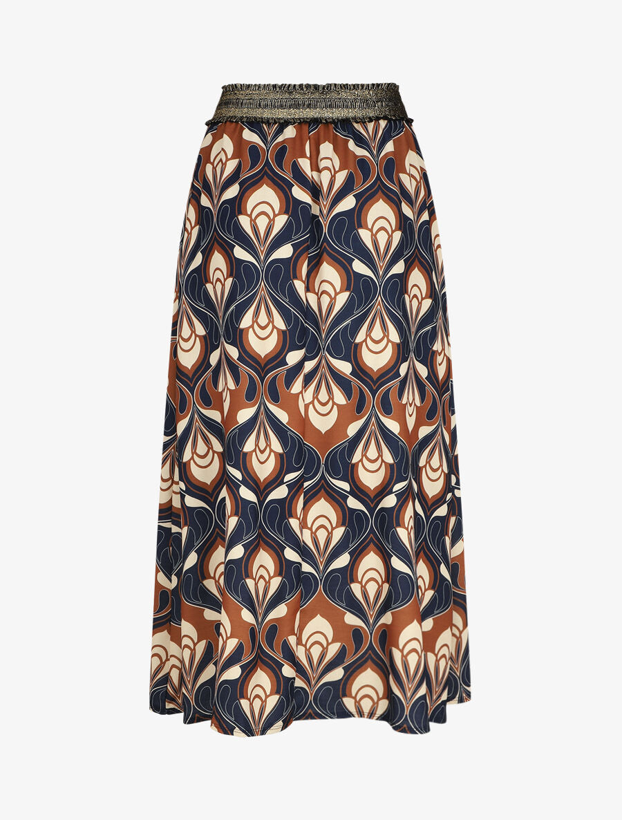 Jupe longue imprimé fantaisie taille haute irisée - Marine - 2