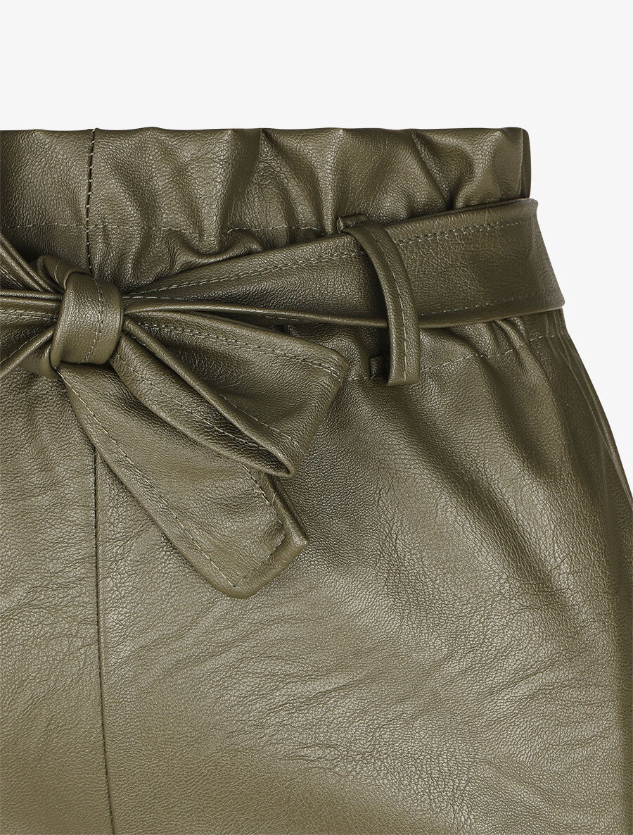 Pantalon paperbag taille haute en simili - Kaki - 3