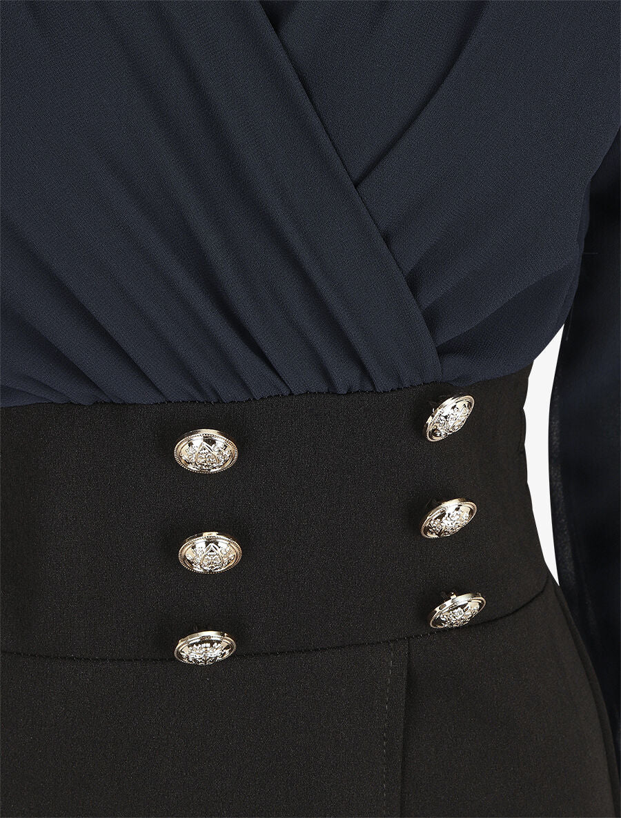 Robe bicolore à boutons décoratifs - Marine - 3