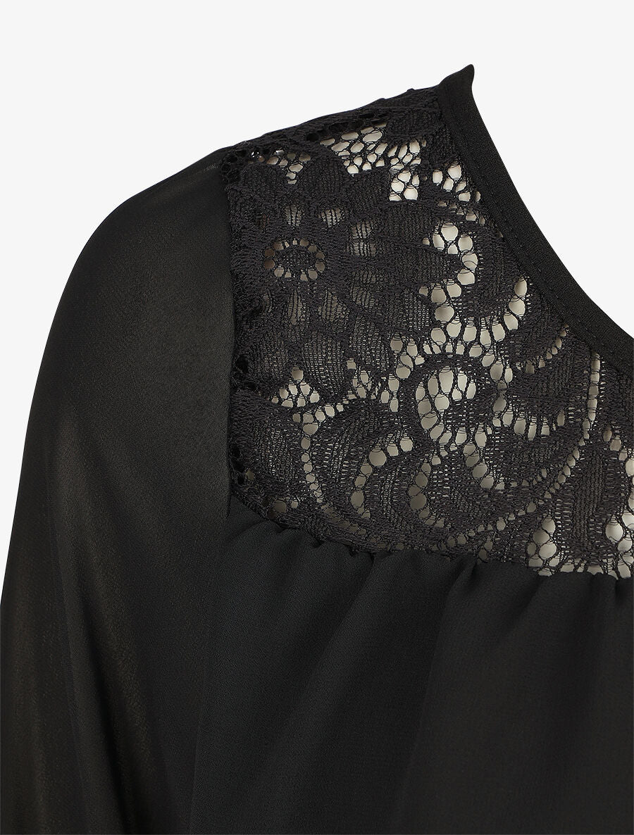 Top uni en voile et dentelle - Noir - 3