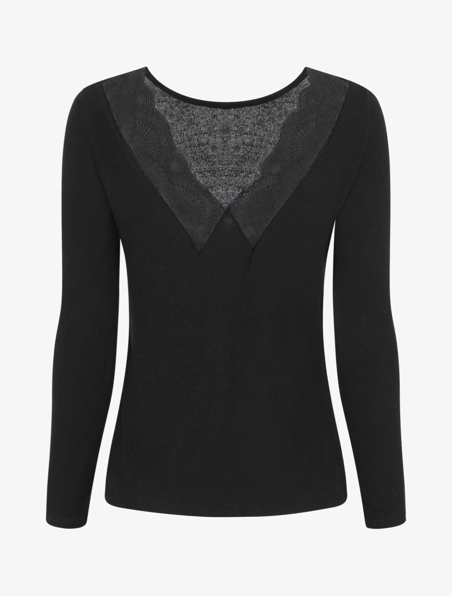 Pull droit dos en V dentelle - Noir - 2