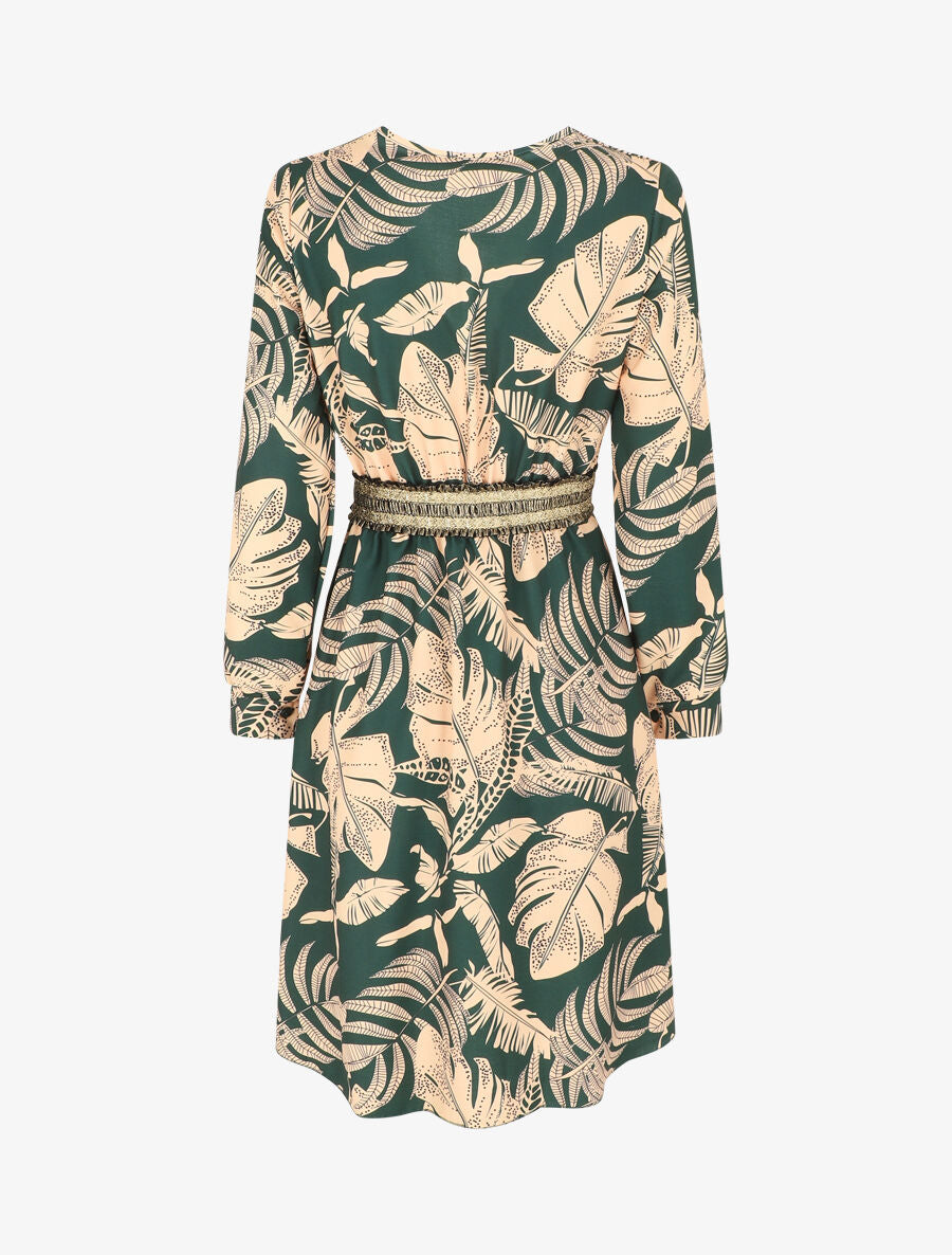Robe courte évasée imprimé tropical - Vert - 2
