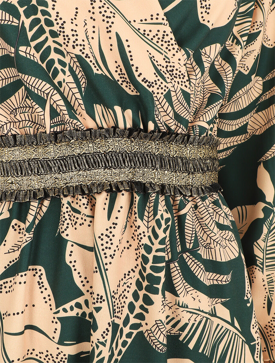 Robe courte évasée imprimé tropical - Vert - 3