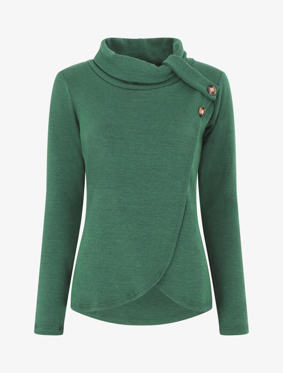 Pull droit col roulé et boutons - Vert - 1