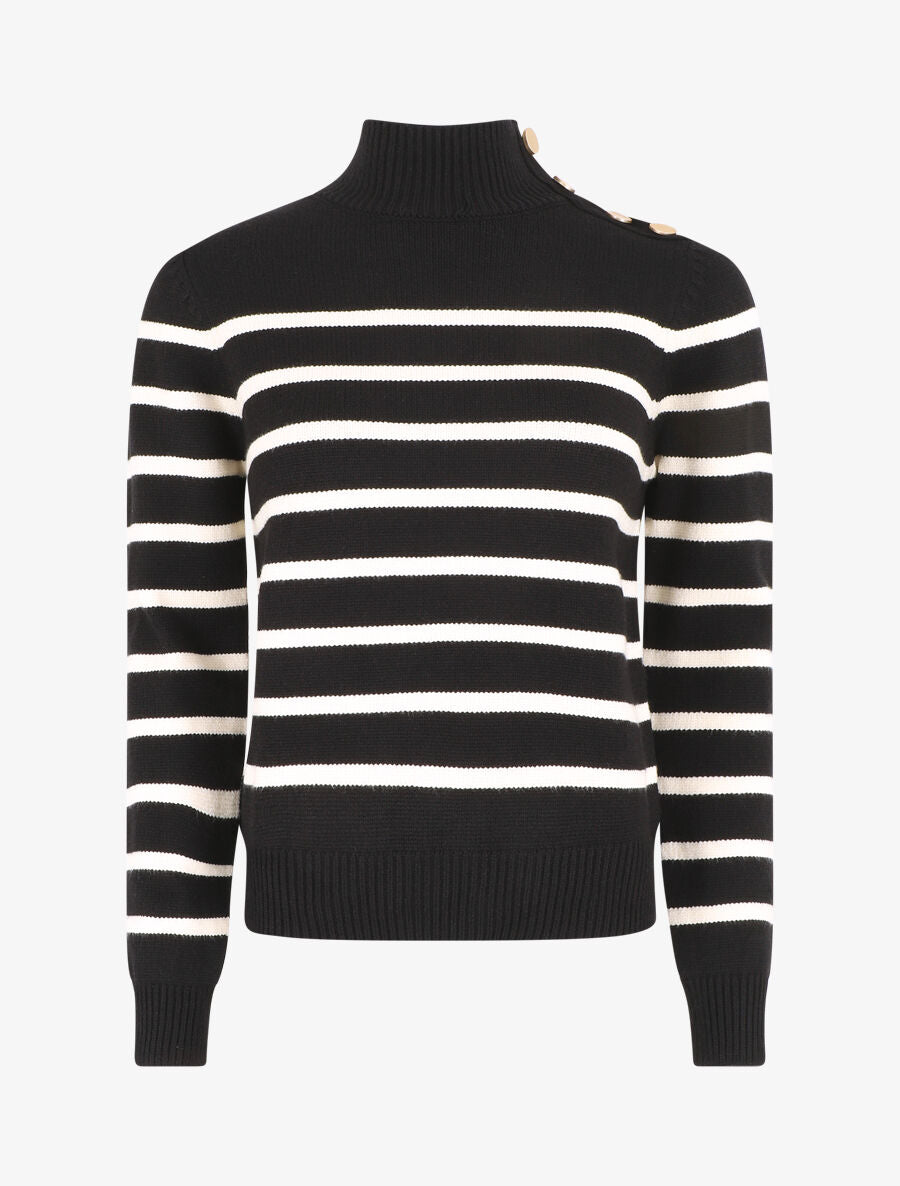 Pull rayé à col montant - Noir - 4
