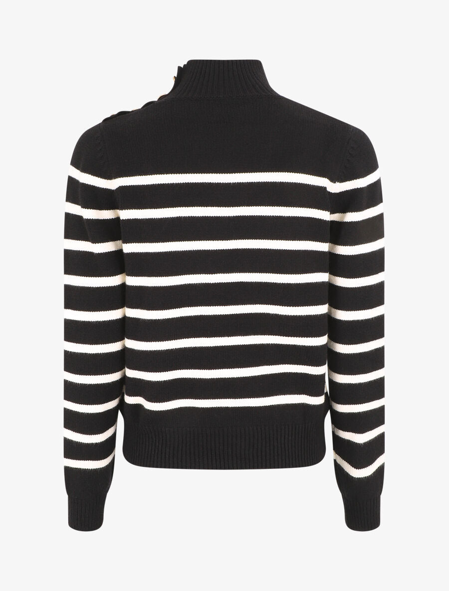 Pull rayé à col montant - Noir - 2