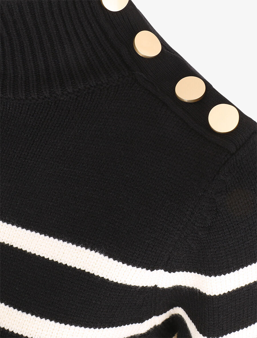 Pull rayé à col montant - Noir - 3