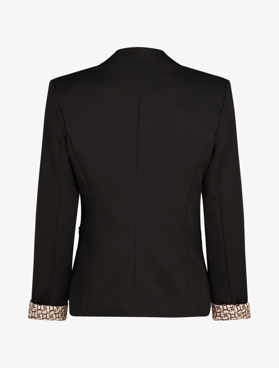 Blazer uni à revers imprimé alphabet - Noir - 2