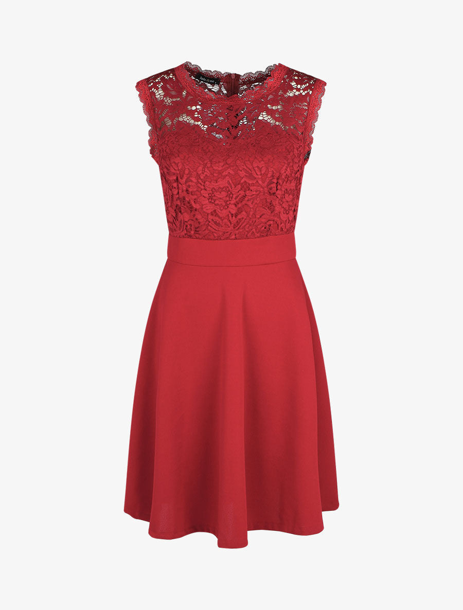 Robe uni à bustier en dentelle - Bordeaux - 1