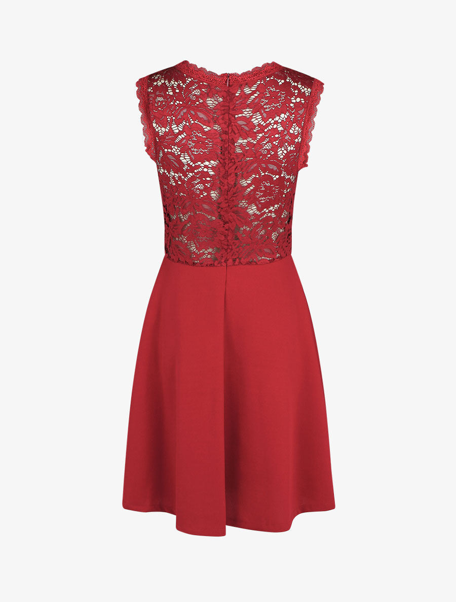 Robe uni à bustier en dentelle - Bordeaux - 2