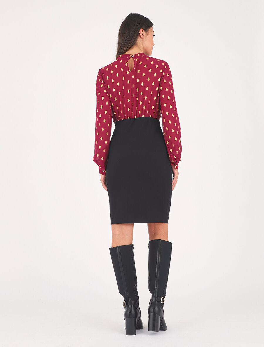 Robe droite bi-matière - Bordeaux - 5