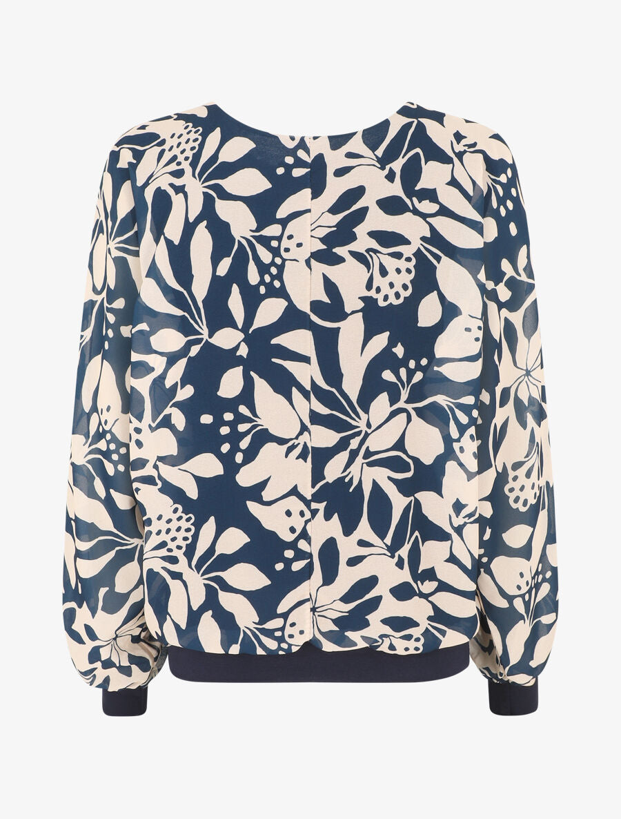 Blouse en voile imprimé fleuri - Marine - 2