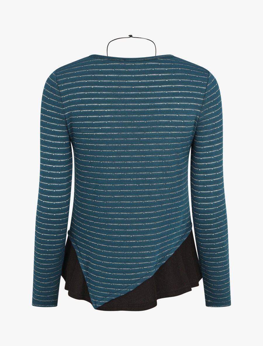 Pull droit rayé bords à volants - Bleu canard - 2