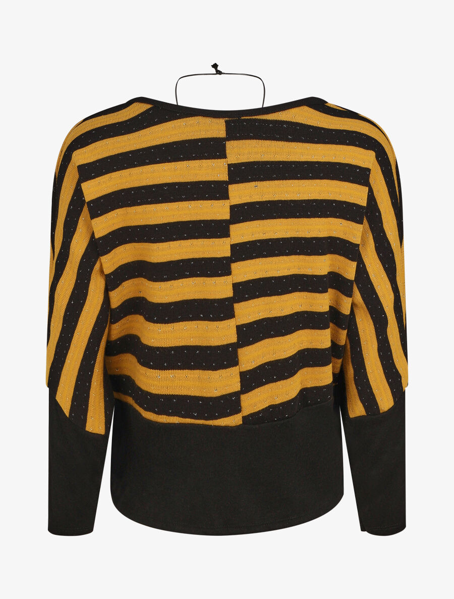 Pull ample à rayures - Noir/moutarde - 2