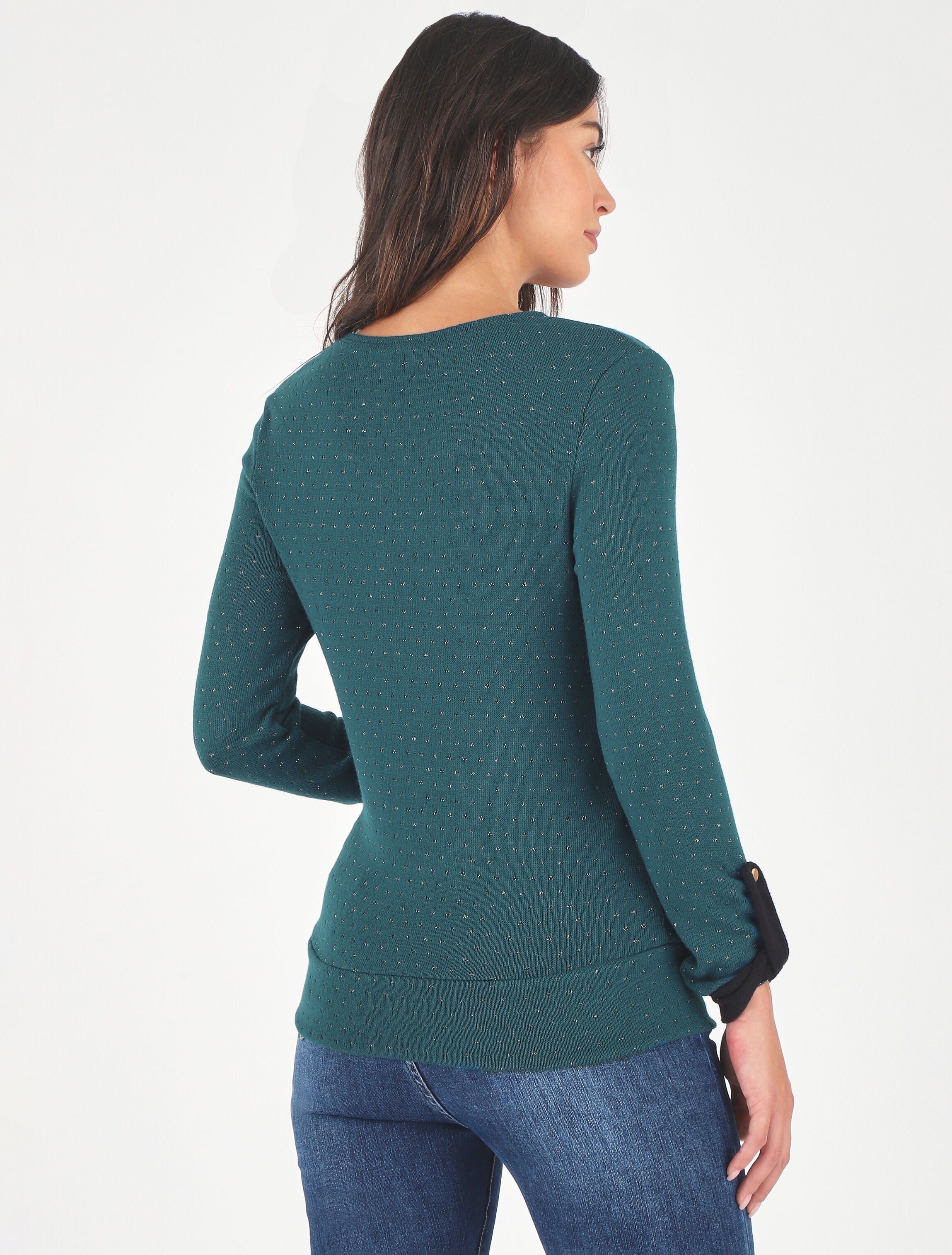 Pull cache-coeur moucheté à noeud - Bleu canard - 4