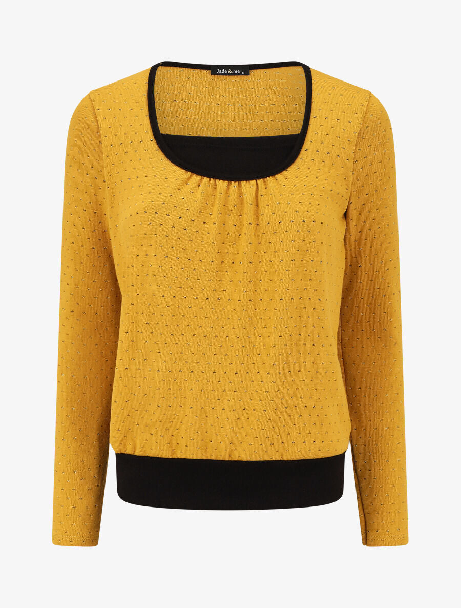 Pull uni à détail irisé - Jaune moutarde - 1