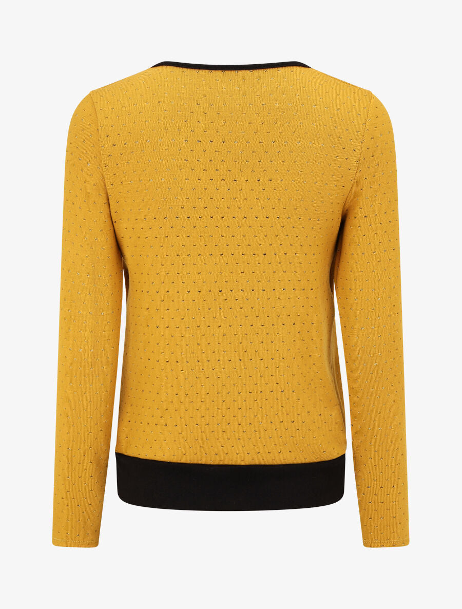 Pull uni à détail irisé - Jaune moutarde - 2
