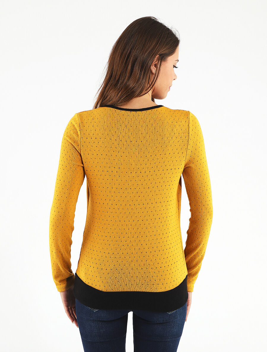 Pull uni à détail irisé - Jaune moutarde - 5