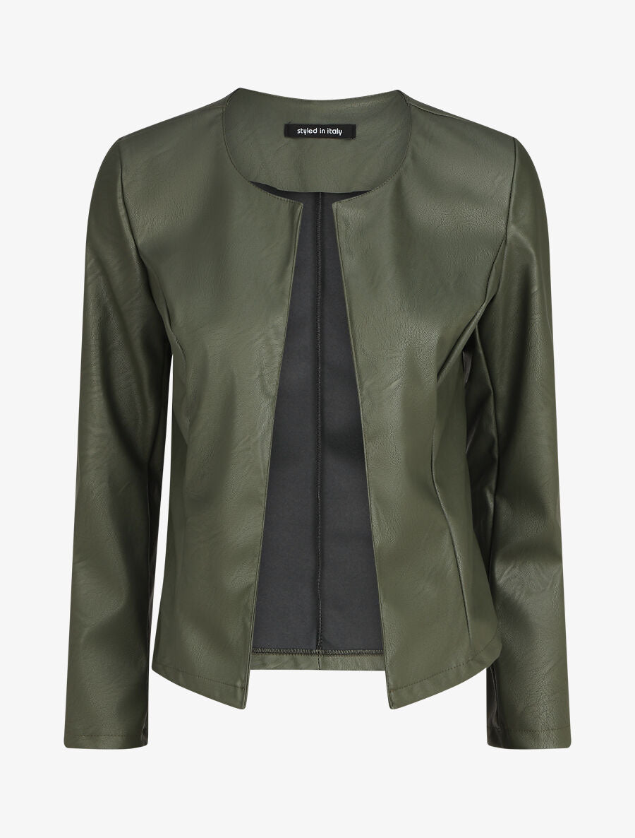 Veste classique en simili - Kaki - 1