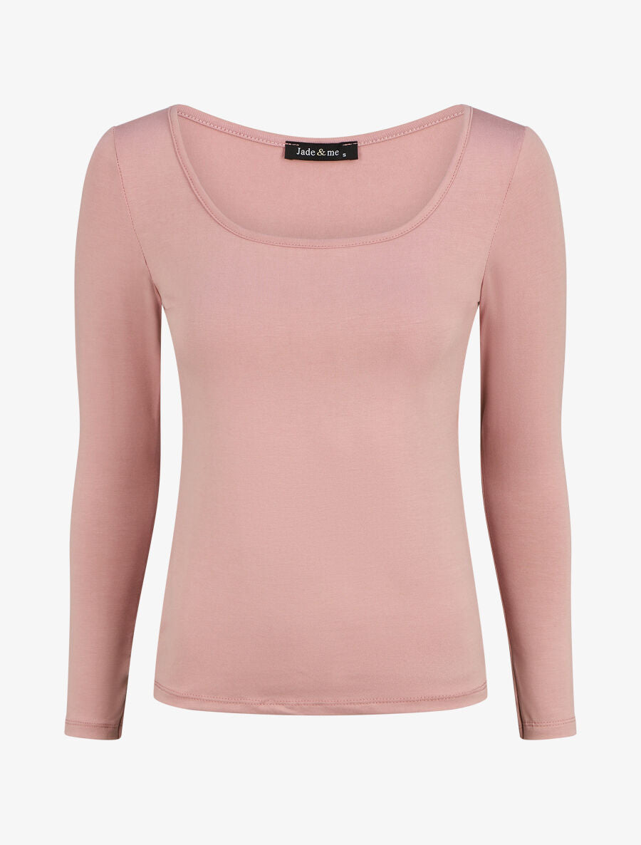 Top basique ajusté manches longues - Rose poudré - 1