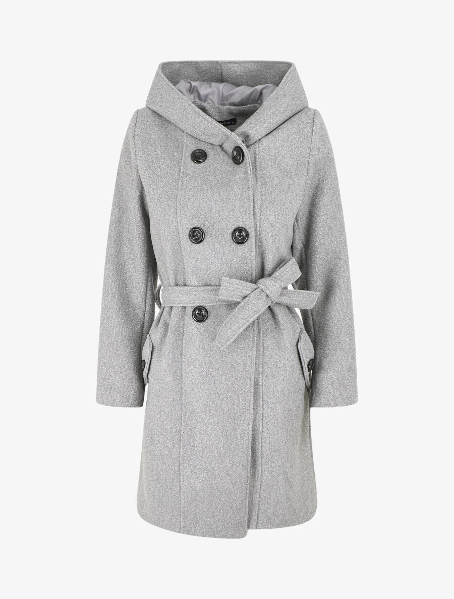 Manteau long croisé à capuche - Gris - 7