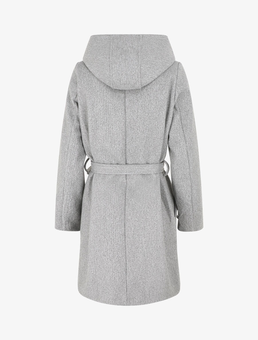 Manteau long croisé à capuche - Gris - 2