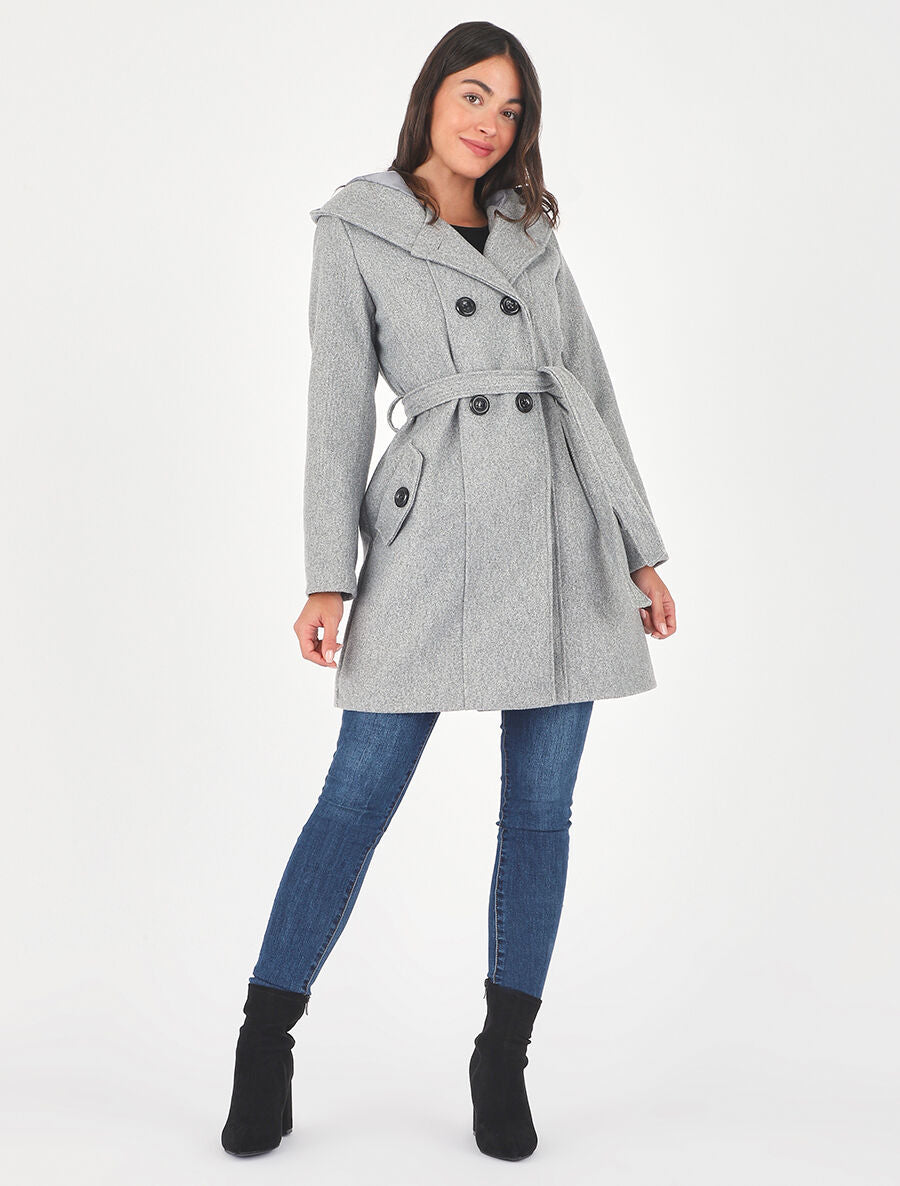 Manteau long croisé à capuche - Gris - 4