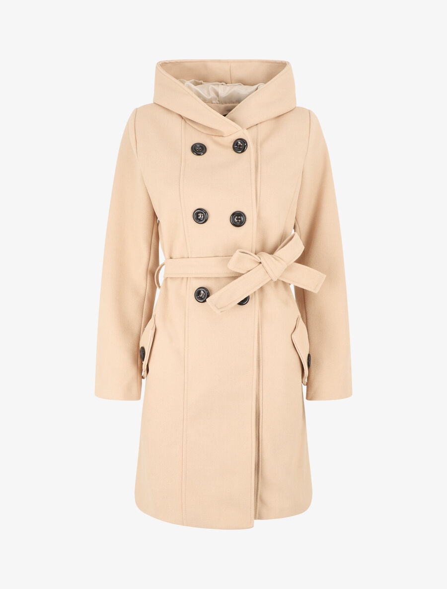 Manteau long croisé à capuche - Beige - 1