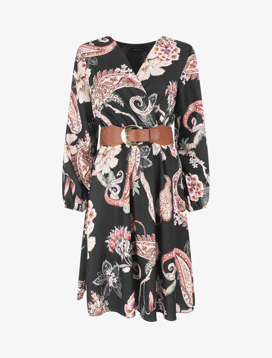 Robe évasée imprimé fleuri - Noir - 4