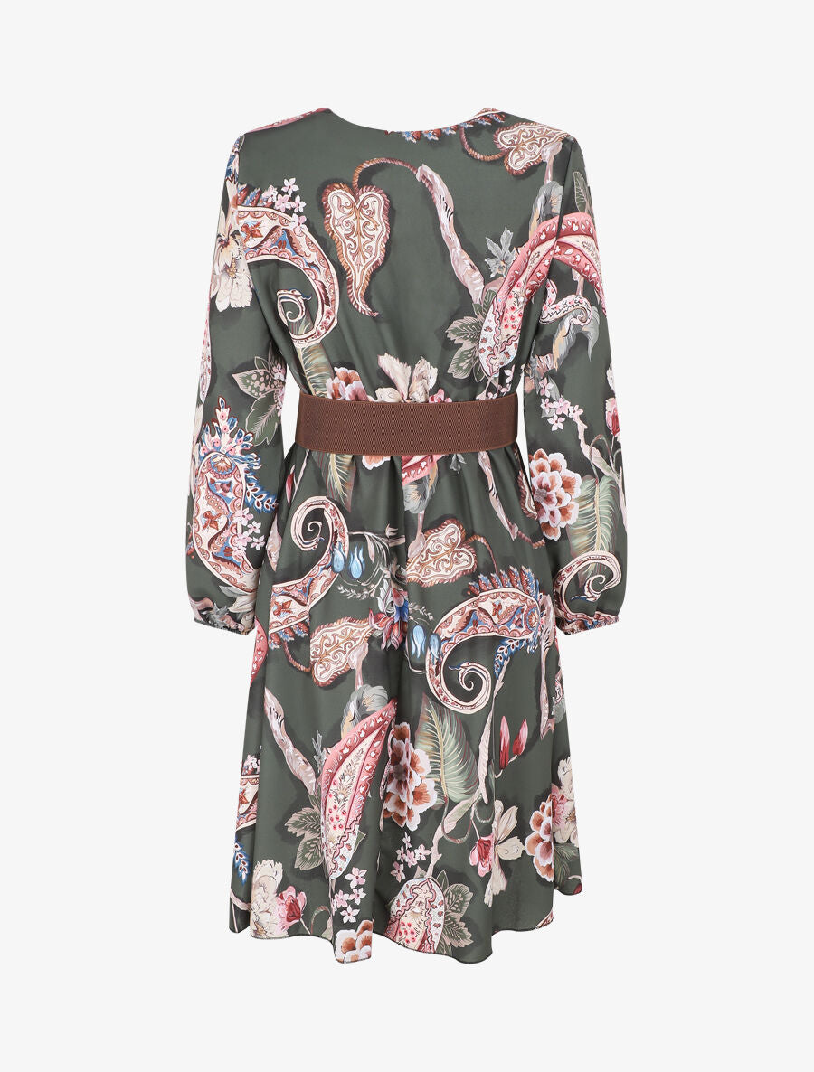 Robe évasée imprimé fleuri - Kaki - 2